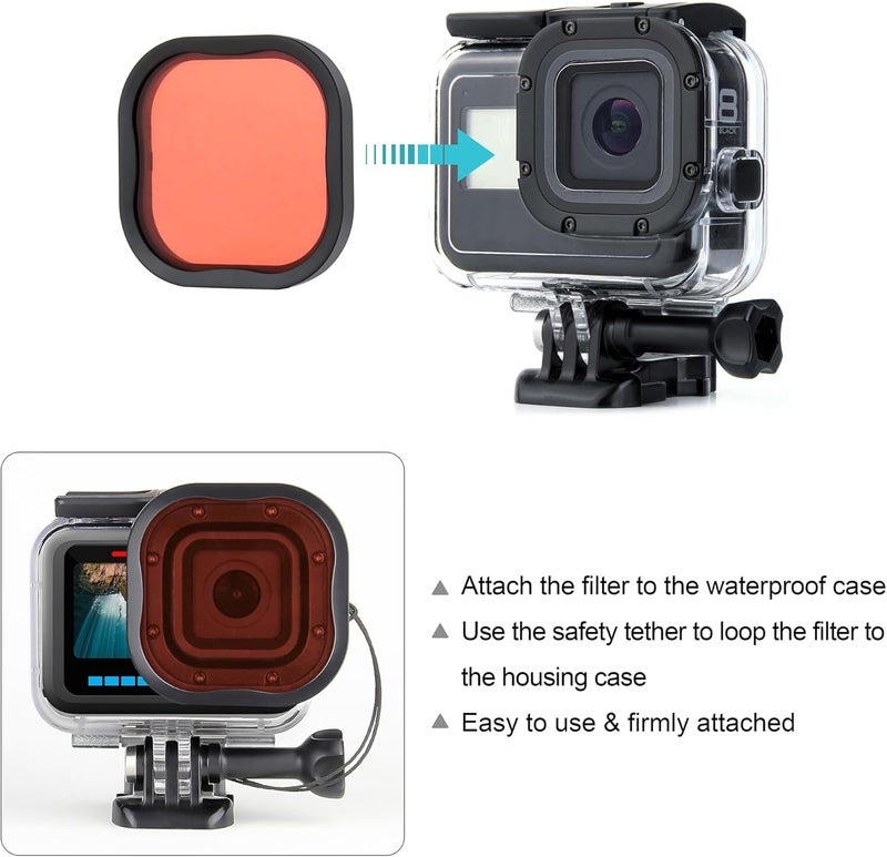 SOONSUN فلتر غوص تحت الماء 4 عبوات لجهاز GoPro Hero 13 12 11 10 9 8 بلاك – فلاتر تصحيح الألوان مع الأحمر، الأحمر الفاتح، الماجنتا، عدسة ماكرو 5X قريبة – فقط لحافظة GoPro المقاومة للماء الرسمية - Image 4